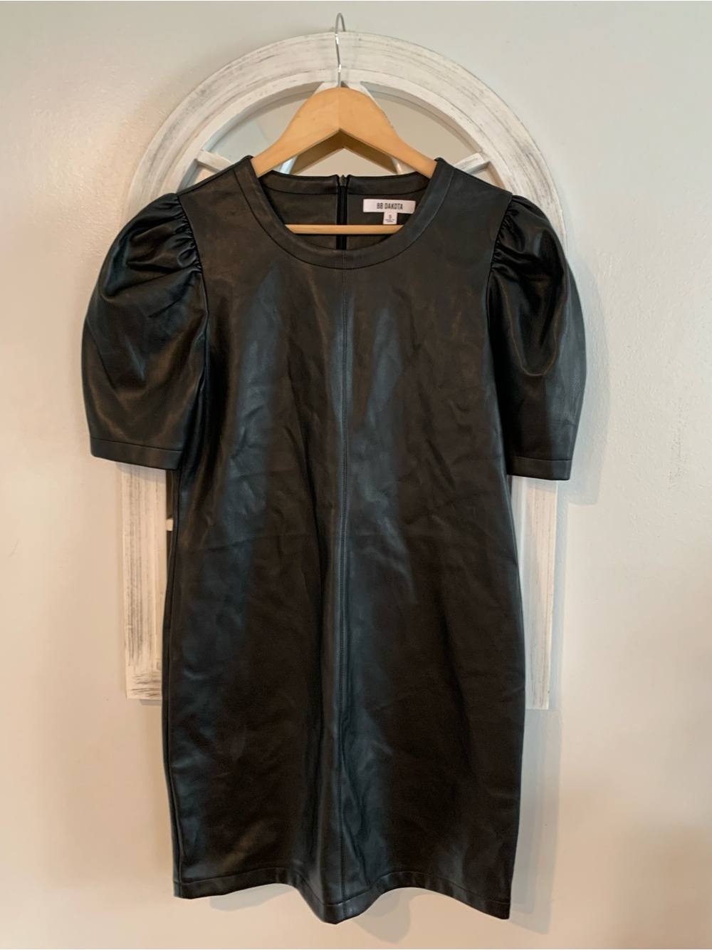BB Dakota Black Faux Leather Mini Dress with Puff Sleeves